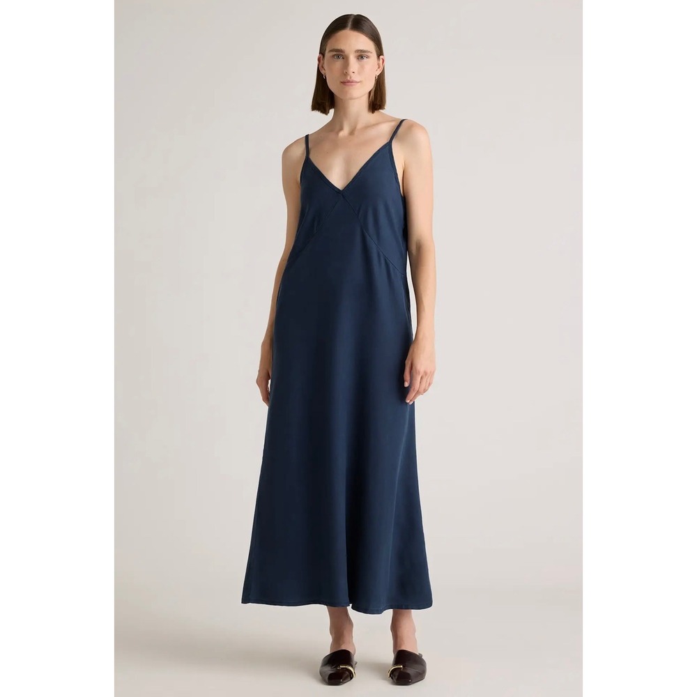 Quince Vintage Wash Tencel Maxi Slip Dress XS Midnight Blue Minimalist Preppy